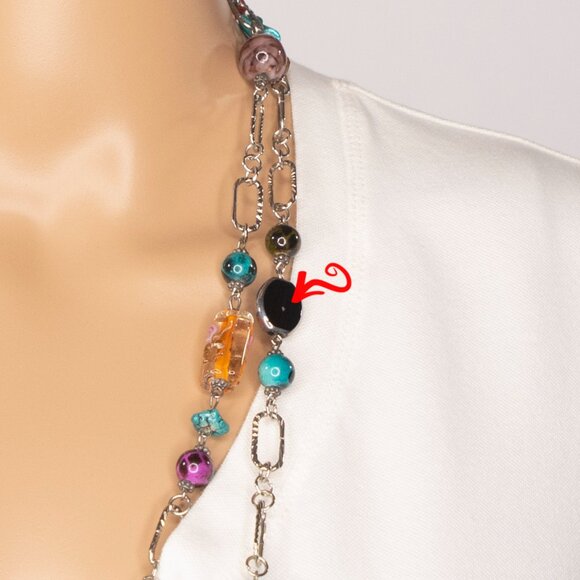 Long Necklace With Chains And Colorful Faux Stones - Picture 11 of 15